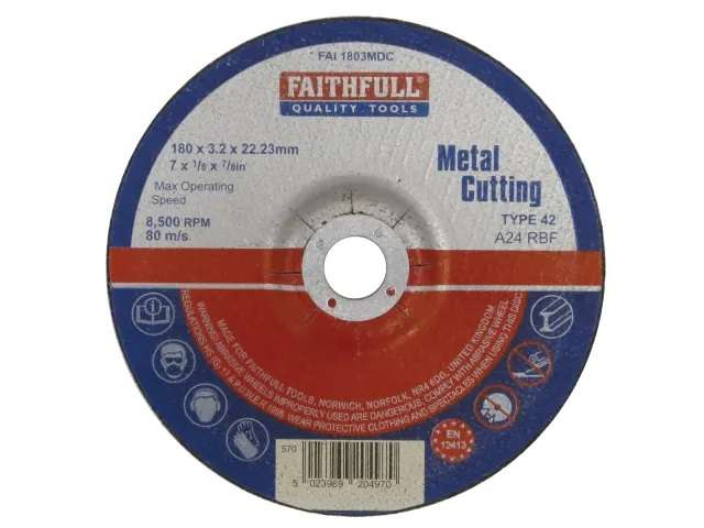 F/FULL Depressed Centre Metal Cutting Disc 180 x 3.2 x 22.23 mm